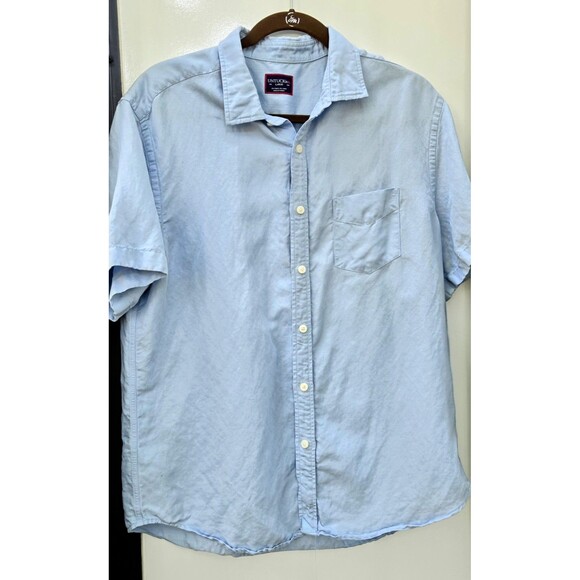 Untuckit Shirt Solid Short Sleeve Button Up Linen Blend - Picture 1 of 6